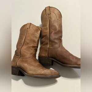 Justin Euro Elk Leather Cowboy Boots Mens Size 8 EE Tan Made In USA Boot 1325